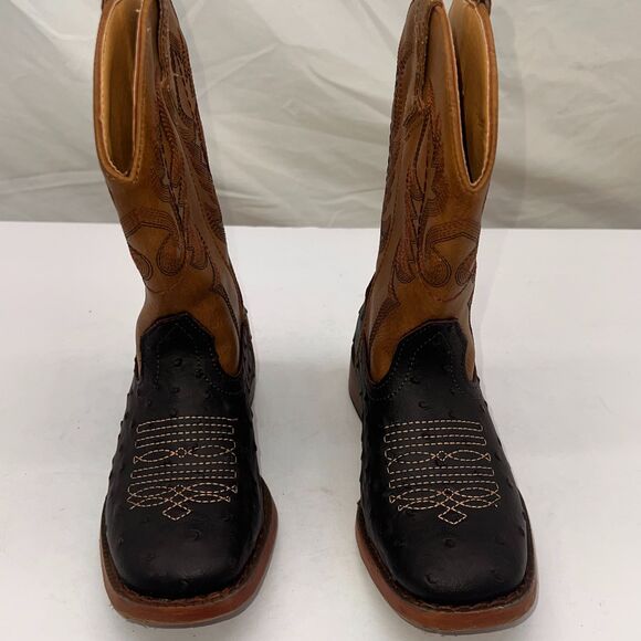 Roper Western Boots Boys Ostrich Faux Little Kids 11 Black/Tan - Picture 5 of 8